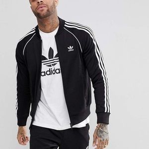 Adidas 3-Stripe Knit Tennis Jacket in Black, M